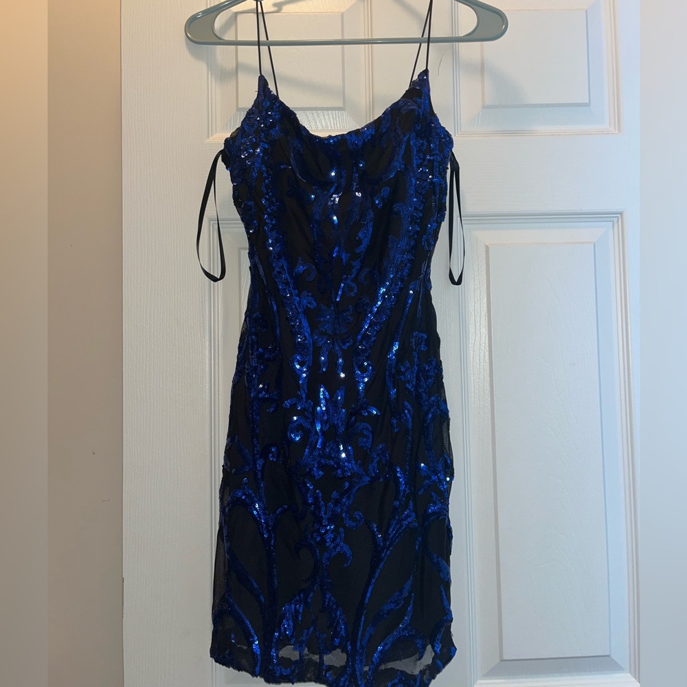 Windsor black with blue sparkles mini dress, Small, NWOT